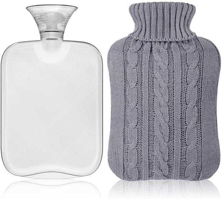 Photo 1 of Attmu Rubber Hot Water Bottle with Cover Knitted, Transparent Hot Water Bag 2 Liter - White (Grey)