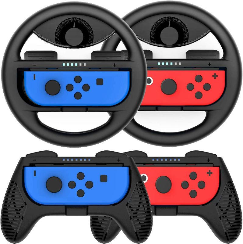 Photo 1 of Grip for Nintendo Switch Controller - 4 Pack Racing Steering Wheel Switch Controller Game Grip Handle Kit Fit for Nintendo Switch Joy-Con Controllers (Black)