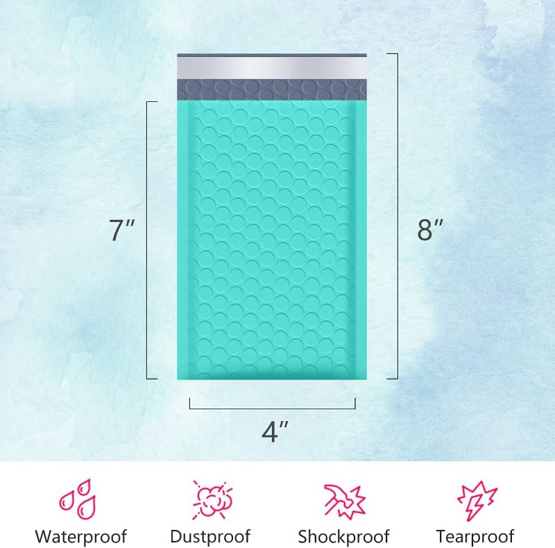 Photo 2 of UCGOU Bubble Mailers 4x8 Inch Teal 50 Pack Poly Padded Envelopes Small Business Mailing Packages Opaque Self Seal Adhesive Waterproof Boutique Shipping Bags for Jewelry Makeup Supplies #000
