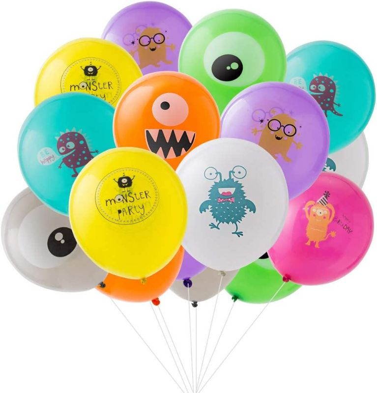 Photo 1 of 16pcs Monster Bash Latex Balloons Kids Boys Girls Monster Birthday Party Decorations SUNBEAUTY (Yellow Fuchsia Teal- Balloons)