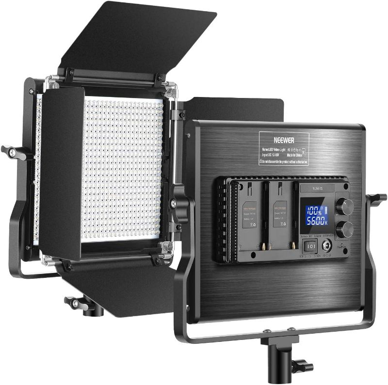 Photo 1 of Neewer Upgraded 660 LED Video Light, Dimmable Bi-Color 3200K~5600K CRI 96+ LED Panel Light with LCD Screen, U-Mount Bracket and Barndoor for Studio Photography, YouTube Video Shooting (NL660S)
