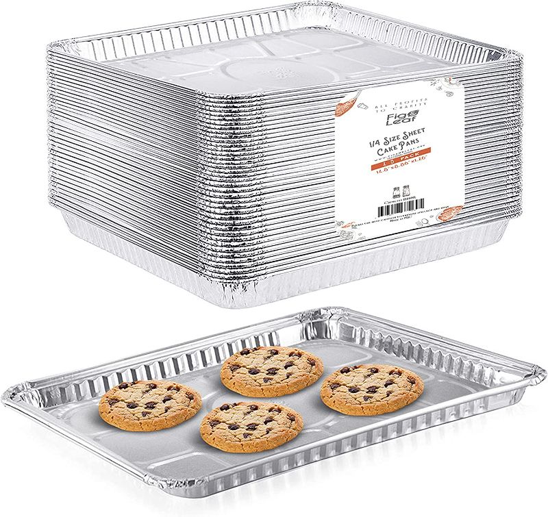 Photo 1 of (25 Pack) 1/4 Size Cookie Sheet Baking Cake Pans l 12.8” x 8.9” Disposable Aluminum Foil Trays l Premium Heavy Duty Nonstick Baking Sheets Reusable