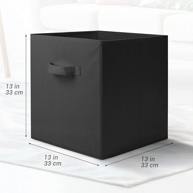 Photo 2 of NesTidy 13x13x13 Storage Cubes Bins 4 Pack, Foldable Fabric Storage Cubes with Handle, Simple Cubical Storage Boxes for Cube Organizer, Shelf and Closet Storage(Black)