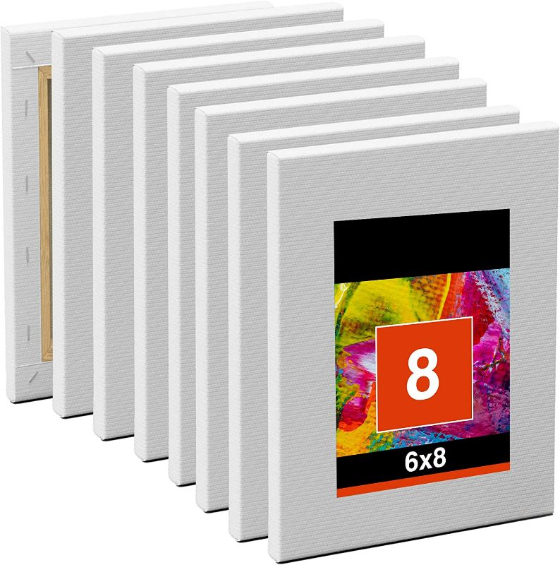 Photo 1 of Zenacolor - Stretched White Canvas - Multipack - 6x8, Pack of 8 - Stretched Blank Canvases Boards for Painting, Acrylic, Oil, Dry or Wet Art Media - 100% Cotton, Acid-Free for Long-Lasting Colors