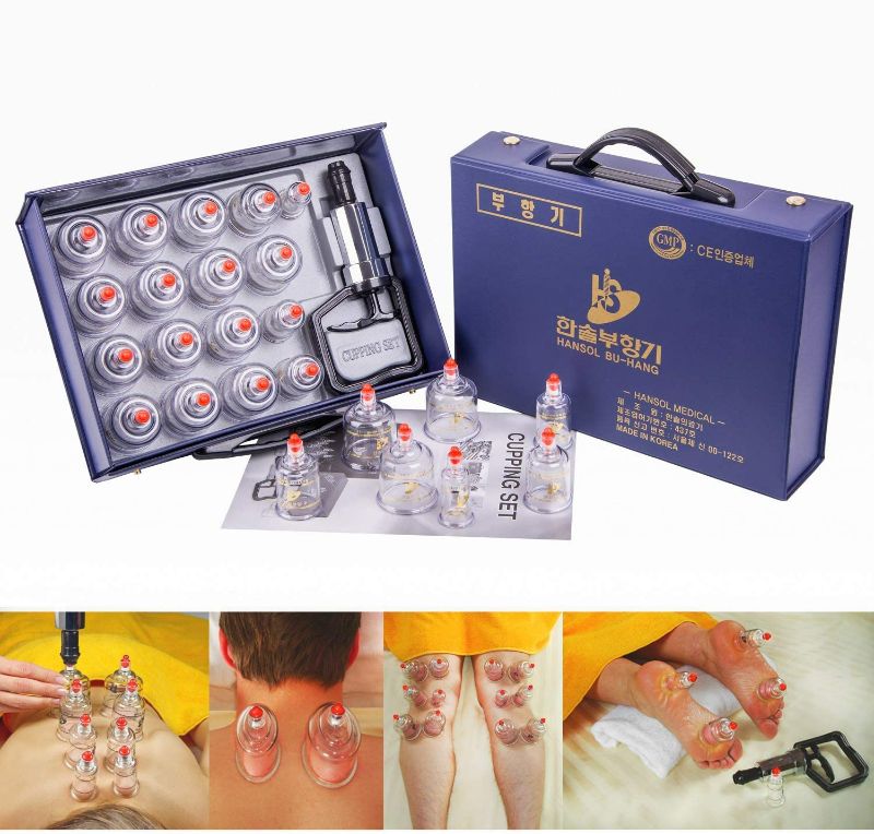 Photo 2 of Hansol Cupping Therapy Equipment Set with Pumping Handle 17 Cups (Made in Korea)