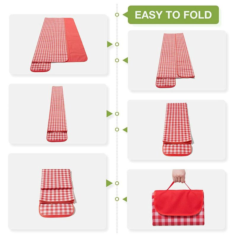 Photo 2 of Family Picnic Blanket Foldable Portable Large Picnic Mat Red