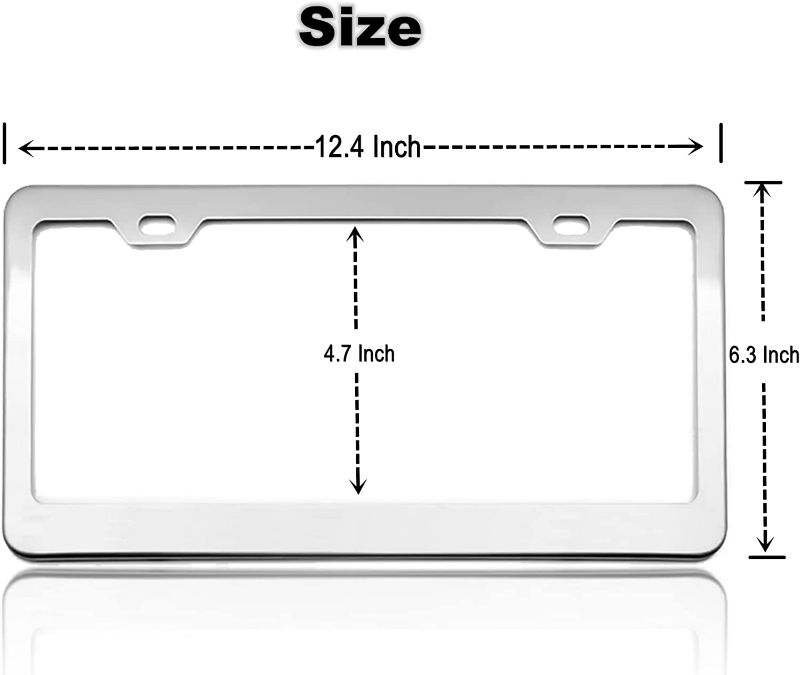 Photo 2 of Mirror Polished Stainless Steel License Plate Frame Metal License Plate Cover License Plate Holder 2 PCS, Gloss Silver License Plate Frames with Chrome Screw Caps & 2 Holes, Rust-Proof