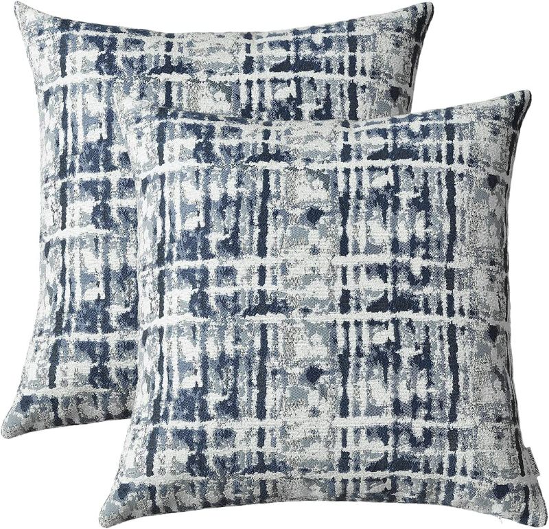 Photo 1 of ROMANDECO Jacquard Decorative Throw Pillow Covers for Couch/Sofa/Bedroom, 2 Pack, 18x18 inch (45cm) (Navy Blue)
