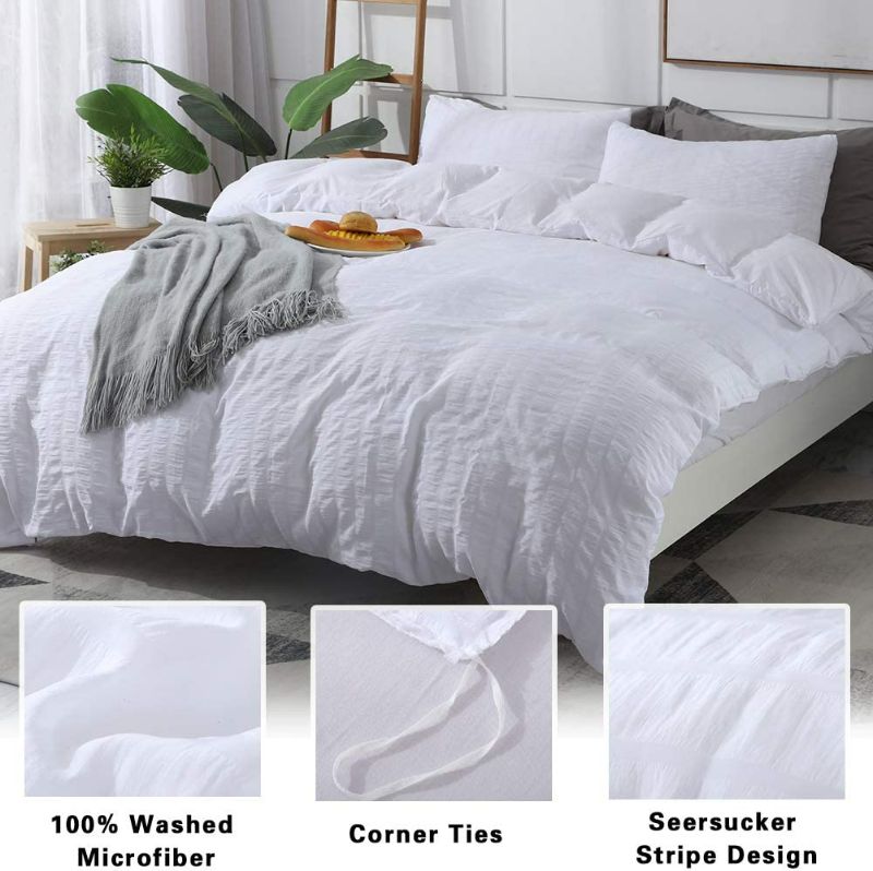 Photo 2 of AveLom White Duvet Cover King (104 x 90 inches), 3 Pieces (1 Duvet Cover + 2 Pillow Cases), Seersucker Textured Ultra Soft Washed Microfiber, Textured Duvet Cover with Zipper Closure, Corner Ties