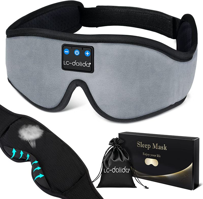 Photo 1 of Sleep Mask with Bluetooth Headphones,LC-dolida Sleep Headphones Bluetooth Sleep Mask Breathable Sleeping Headphones for Side Sleepers Best Gift and Travel Essential (Grey)