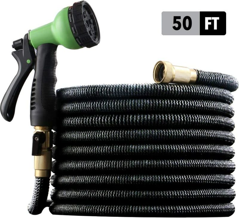 Photo 1 of EnerPlex [2019 Upgraded] X-Stream 50 ft Non-Kink Expandable Garden Hose, 10-Pattern Spray Nozzle Included, 3/4” Brass Fittings with Shutoff Valve, Best 50' Foot Garden Hose - 2 Year Warranty - Black
