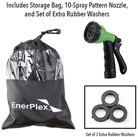 Photo 2 of EnerPlex [2019 Upgraded] X-Stream 50 ft Non-Kink Expandable Garden Hose, 10-Pattern Spray Nozzle Included, 3/4” Brass Fittings with Shutoff Valve, Best 50' Foot Garden Hose - 2 Year Warranty - Black