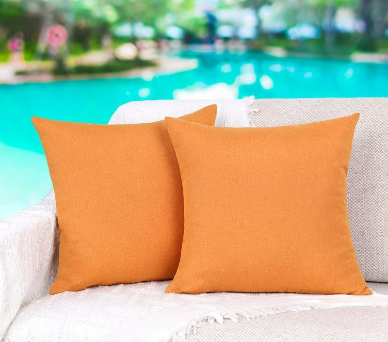 Photo 1 of 4TH Emotion Outdoor Waterproof Throw Pillow Covers Garden Cushion Case for Patio Couch Sofa Polyester Cotton Home Decoration 2 Pieces 18 x 18 Inch Garden 18 x 18 Inch Pumpkin Orange