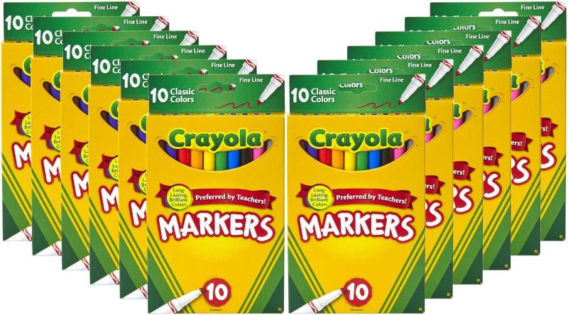 Photo 1 of Crayola Fine Line Markers Bulk, School Supplies for Kids, 12 Marker Packs with 10 Colors, Multi