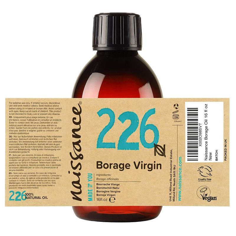 Photo 2 of naissance Virgin Borage (Starflower) Oil 16 fl oz - Naturally High in GLA (Gamma-Linolenic Acid) Pure, PA Free, Cold Pressed, Vegan, Hexane Free, Non GMO - Balancing & Nourishing Moisturizer