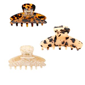 Photo 1 of 3 Pack Tortoise Claw Hair Clip for Women?Hair Grip Leopard Print Barrettes French Vintage Design Large Hair Jaw for Thick Thin Curly Straight Long Hair (Rectangle) (3.3 Inch, Multi-colored)