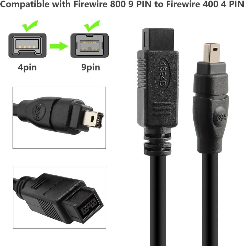 Photo 1 of Pasow FireWire Cable 9 Pin to 4 Pin IEEE 1394 Firewire 800/400 Cable 6 Feet