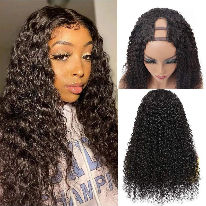 Photo 1 of ISEE Hair U Part Wigs Human Hair Kinky Curly Wigs for Black Women 16 inch 180% Density Half Wig 2x4 U Shape Human Hair Wigs Brazilian Remy Human Hair Extension
