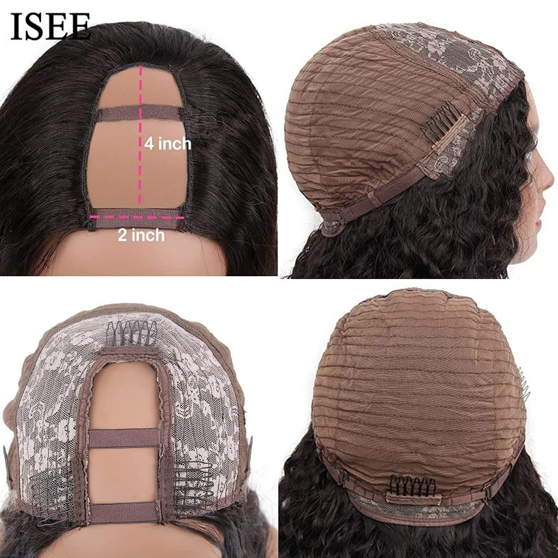 Photo 2 of ISEE Hair U Part Wigs Human Hair Kinky Curly Wigs for Black Women 16 inch 180% Density Half Wig 2x4 U Shape Human Hair Wigs Brazilian Remy Human Hair Extension