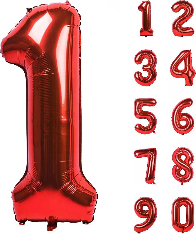 Photo 1 of 40 Inch Red Large Numbers jumbo Birthday Party Decorations Helium Foil Mylar Big Number Balloon Digital 1