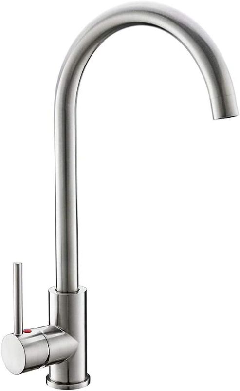Photo 1 of High Arch Kitchen Faucet Brushed Nickel,360 Degree Swivel Spout Kitchen Sink Faucet Hot and Cold Water Mixer, Modern Lead-Free Commercial Bar Sink Faucet fit for 1 Hole Single Handle Faucet Anti-Rust