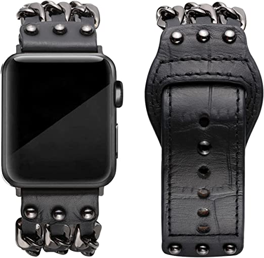 Photo 1 of WEISHIJIE Genuine Leather Band for Apple Watch Band 45mm 44mm 42mm 41mm 40mm 38mm, Replacement iWatch 44mm 42mm 40mm 38mm Band Strap Compatible with Apple Watch Series