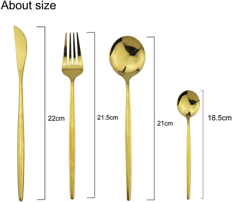 Photo 2 of JASHII 24 Piece Titanium Gold Plated Stainless Steel Flatware Set, 24 Pieces Golden Silverware Set, Golden Cutlery Set, Service for 6 (Shiny Gold)