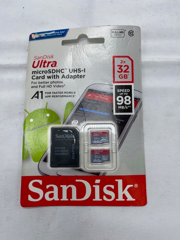 Photo 2 of SanDisk 32GB 2-Pack Ultra MicroSDHC UHS-I Memory Card (2x32GB) - SDSQUAR-032G-GN6MT 1 Count (Pack of 2)