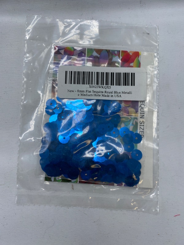 Photo 1 of 8mm Flat Sequins Royal Blue Metallic Medium Hole Made in USA
