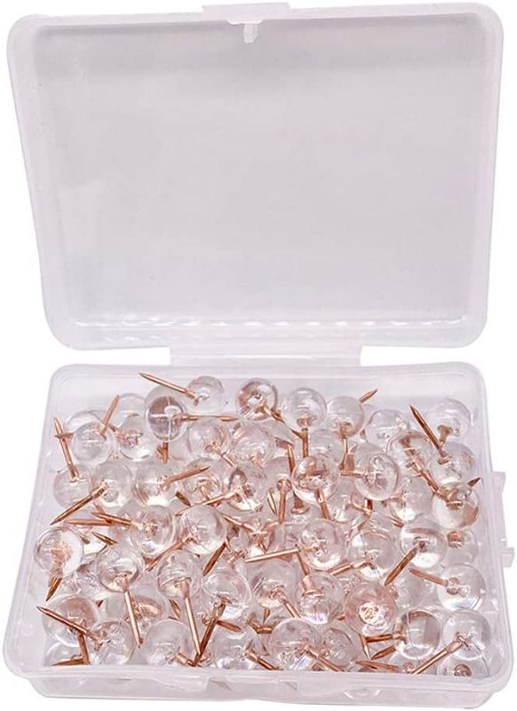 Photo 1 of 100 Pcs Push Pins Clear Ball Head and Rose Gold Pin Map Tacks Decorative Pushpins for Home Offices Class School Use