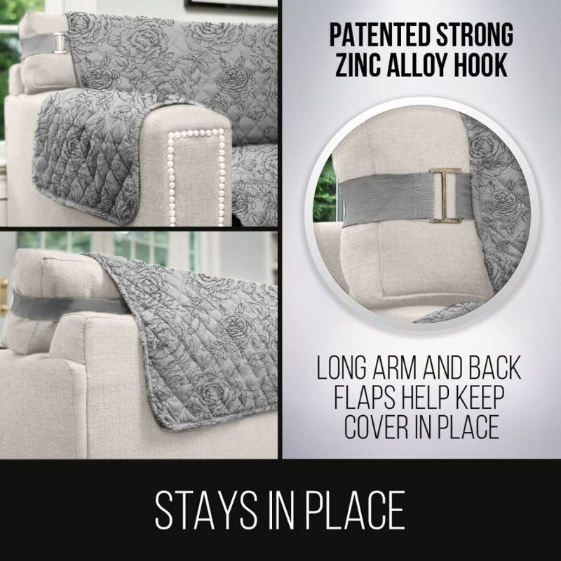 Photo 3 of Sofa Shield Patented Couch Cover, Large Furniture Protector with Straps, Reversible Tear and Stain Resistant Slipcovers, Quilted Microfiber 70” Seat, Washable Covers, Vintage Floral Gray Charcoal