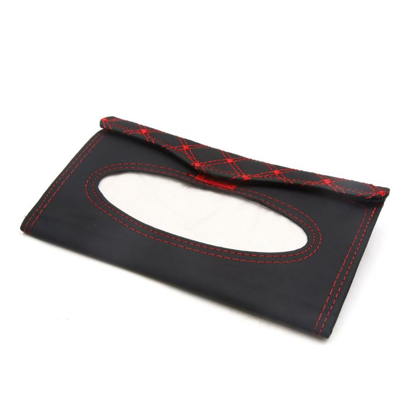 Photo 1 of Unique Bargains Storage Case Cover Tissue Box Holder Napkin Paper Auto Car Sun Visor Black Red