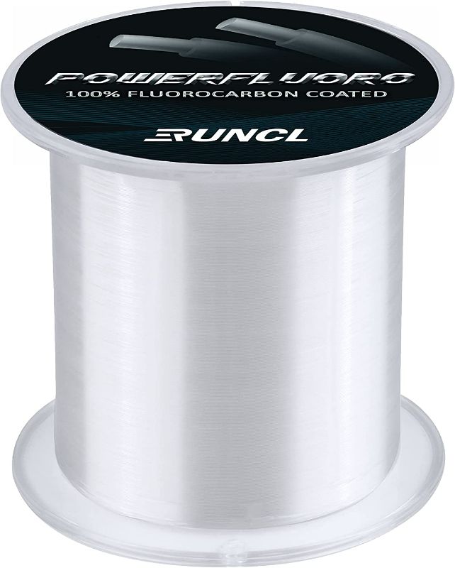 Photo 1 of RUNCL PowerFluoro Fishing Line, 100% Fluorocarbon Coated Fishing Line, Fishing Leader Line - Virtually Invisible, Faster Sinking, Extra Sensitivity, Abrasion Resistance, UV Resistance - 500Yds, 5LB