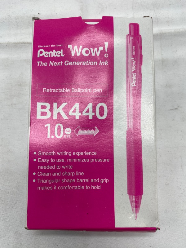 Photo 2 of Pentel WOW! Retractable Ballpoint Pens, Medium Line, Pink Ink, Box of 12 (BK440-P) 12 Count (Pack of 1) pink