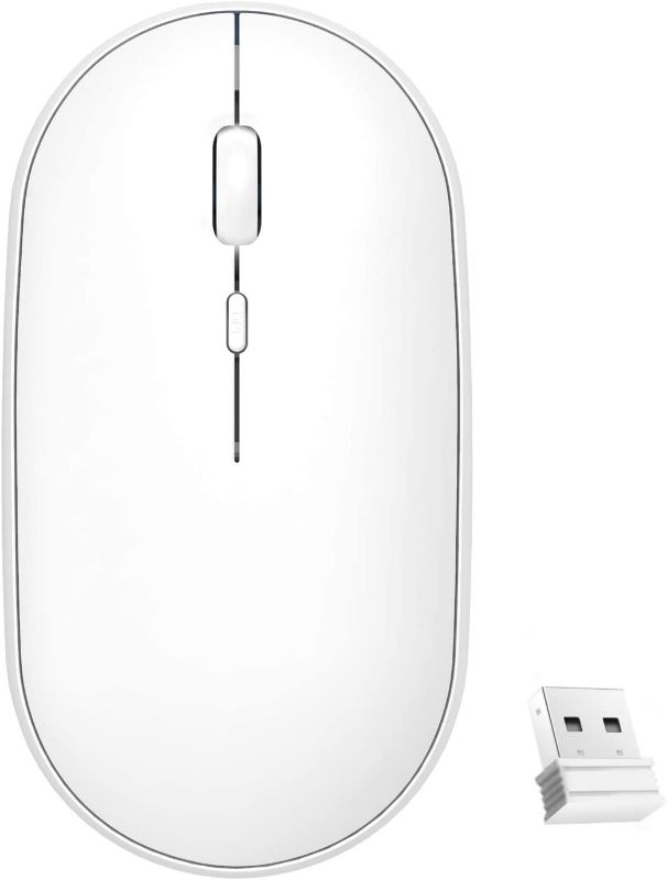 Photo 1 of Wireless Mouse, 2.4G Noiseless Rechargeable Mouse with USB Receiver Portable Computer Mice for Laptop, PC, Computer, Notebook, MacBook (White)