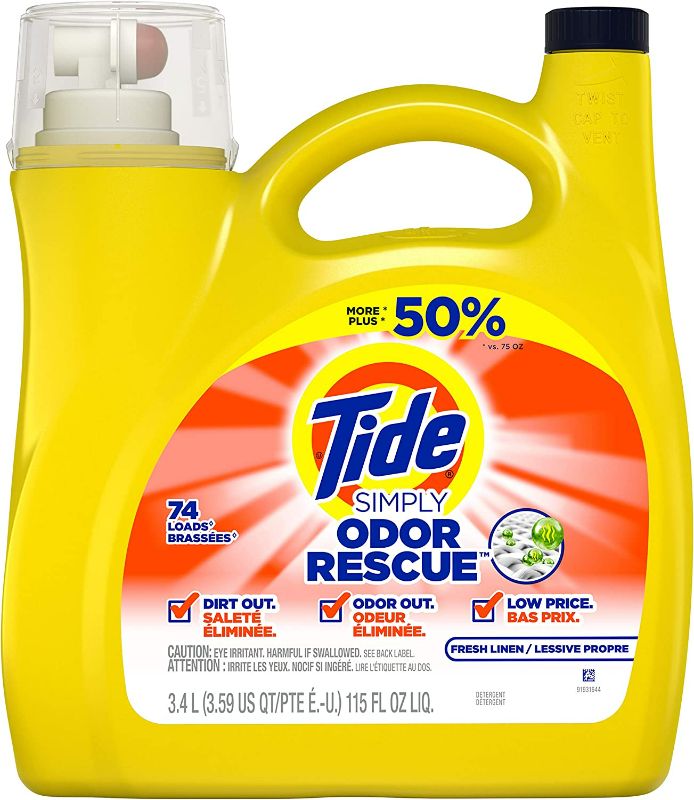 Photo 1 of Tide Simply Odor Rescue Liquid Laundry Detergent, Fresh Linen, 115 fl oz 74 Loads New