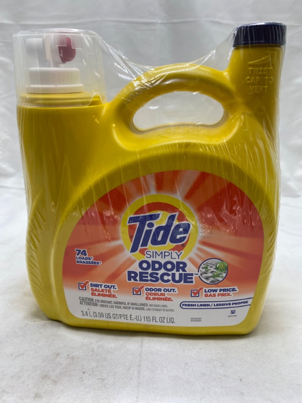 Photo 1 of Tide Simply Odor Rescue Liquid Laundry Detergent, Fresh Linen, 115 fl oz 74 Loads New