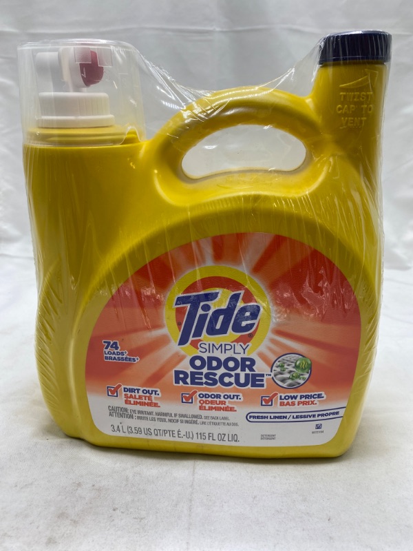 Photo 2 of Tide Simply Odor Rescue Liquid Laundry Detergent, Fresh Linen, 115 fl oz 74 Loads New