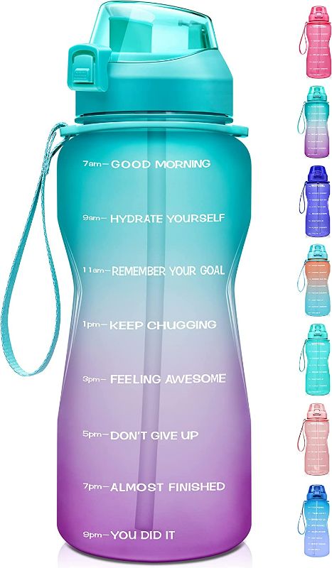 Photo 1 of  Half Gallon/64oz Motivational Water Bottle with Time Marker & Straw,Leakproof Tritan BPA Free Water Jug,Ensure You Drink Enough Water Daily for Fitness,Gym and Outdoor Sports New