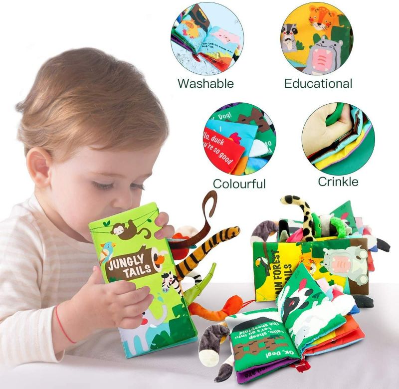Photo 2 of beiens Baby Books Toys, Touch and Feel Crinkle Cloth Books for Babies, Infants & Toddler, Early Development Interactive Car & Stroller Soft Toys Gifts for Boys & Girls (Jungle Tails-1 Book) NEW 