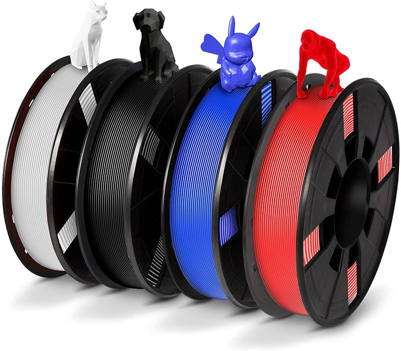 Photo 1 of PLA 3D Printer Filament Bundle - 1.75 PLA Filament 1.75mm Bundle, PLA Bundle for 3D Printers, Dimensional Accuracy +/- 0.03mm, 0.25KG Each Spool, 4 Colors Bundle, Includes Black White Blue and Red NEW 