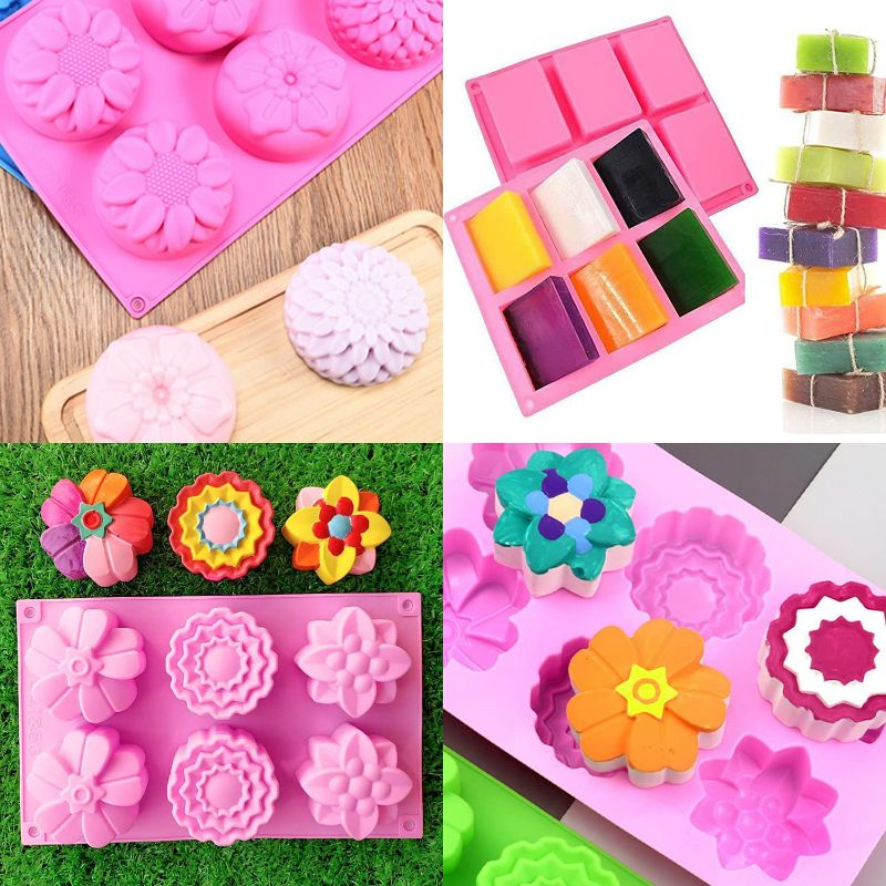 Photo 2 of 3 Pack Silicone Soap Molds,6 Cavities Flowers Soap Mold,Rectangle and Different Flower shapes, Perfect for Soap Making, Handmade Cake Chocolate Biscuit, Pudding (Pink) NEW