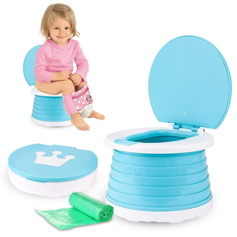 Photo 1 of Portable Potty for Toddler Travel Foldable Training Toilet Travel Potty for Toddler Baby Kids Travel Potty Chair Seat Indoor and Outdoor (Blue Potty) NEW