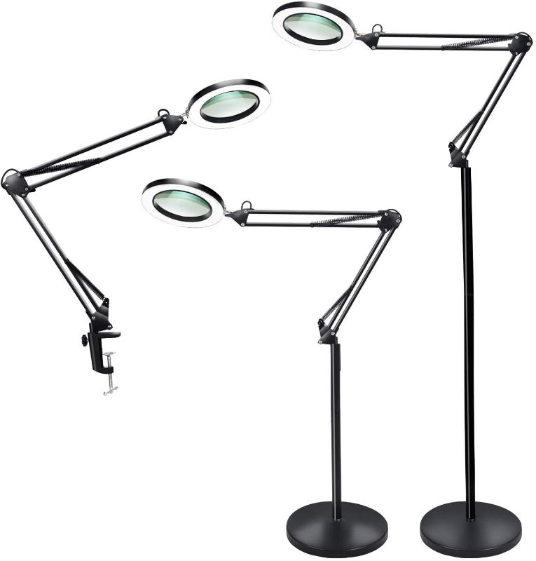 Photo 1 of Magnifying Glass Floor Lamp, Dimmable LED Magnifying Lamp with Clamp - Height Adjustable - Super Bright Floor Lamp with Magnifier for Reading, Craft, Task NEW