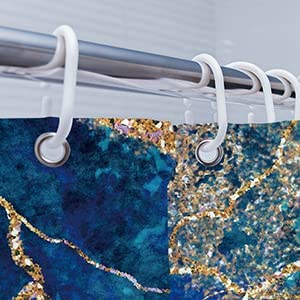 Photo 2 of Abstract Navy Blue Gold Marble Shower Curtains for Bathroom, Luxury Cracked Lines Crystal Geode Shower Curtain Polyester Fabric 72x72 Inch Fashion Dorm Decor with Hooks NEW 