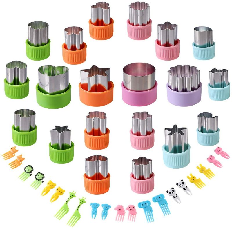 Photo 1 of Vegetable Cutters Shapes Set, 20pcs Stainless Steel Mini Cookie Cutters, Vegetable Cutter and Fruit Stamps Mold + 20pcs Cute Cartoon Animals Food Picks and Forks -for Kids Baking and Food Supplement New