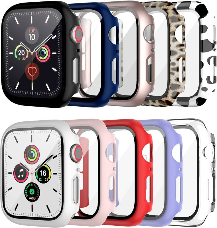 Photo 1 of 10 Pack Case for Apple Watch SE (2nd) Series 6/SE/5/4 40mm with Tempered Glass Screen Protector, BHARVEST High Definition Scratch Resistant Hard PC Bumper Cover for Apple Watch Accessories, 40mm NEW 