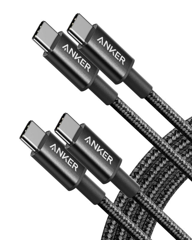 Photo 1 of Anker USB C Cable, New Nylon USB C to USB C Cable (6ft 60W, 2-Pack, USB 2.0), USB C Cable for iPad Mini 6, iPad Pro 2020, iPad Air 4, MacBook Pro 2020, Samsung Galaxy S22,Switch, Pixel, LG (Black) NEW