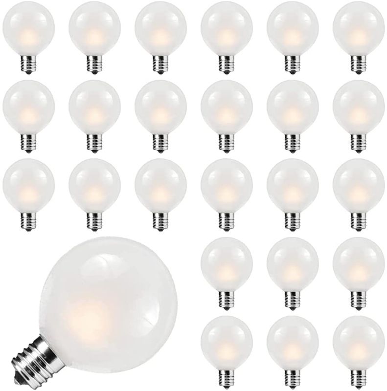 Photo 1 of  Frosted Replacement Bulbs, 25 Pack G40 Replacement Light Bulbs 5 Watt, Frosted White Globe Bulbs NEW 