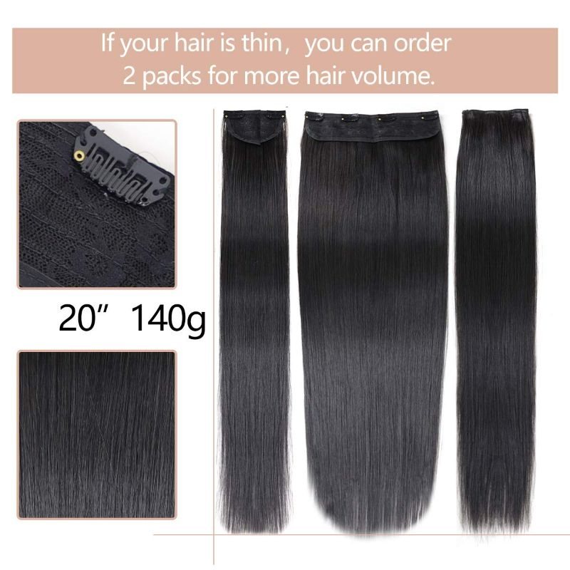 Photo 2 of BHF Hair Extensions Clip Ins Black Thick - Long Straight Clip in Hair Extensions for Women clip in 3Pcs Set (140gram Black 20INCH)  #1B NEW